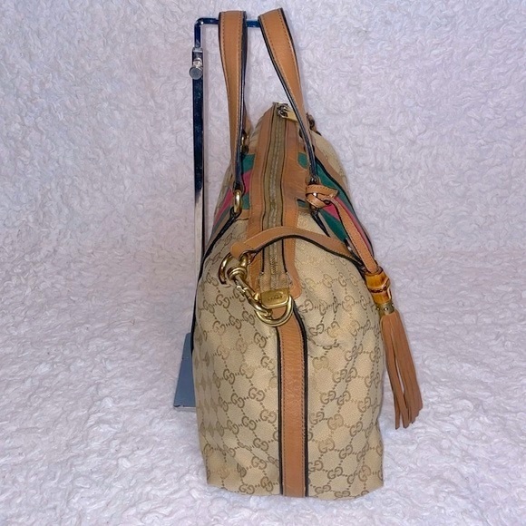 Gucci Rania Monogram GG Web Convertible Satchel Tote Crossbody Bag in Khaki - Picture 7 of 17